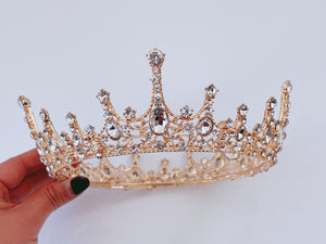 Gold Crystal Bridal Tiara – Round Proper Rhinestone Crown for Weddings & Proms