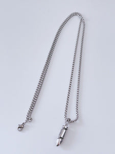 Women Men Bullet shape Pendant Stainless Steel Titanium Long Chain Necklace