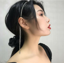 Women Crystal Rhinestone Bling Hair Slim Headband Head band with Tassels Chain