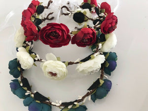 Women Girl Fairy camellia Flower Berry hair head headband Garland Ribbon Wreath
