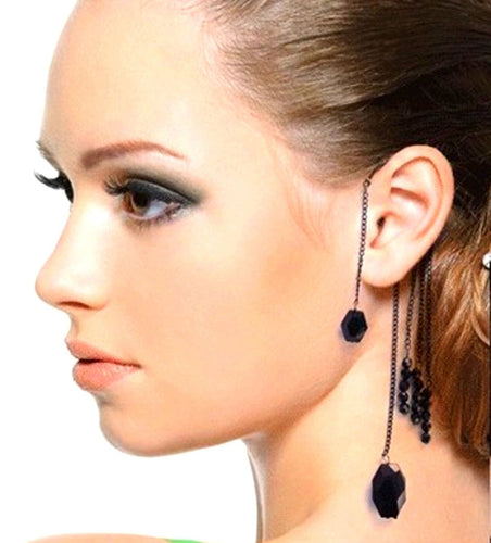 1PC Women Punk Gothic Black Beads Long Tassel Chain party Earrings Ear Hook Drop