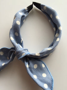 Lady Girls Kids Child Blue Denim Dots Ear Bow Party Hair Head band Headband Hoop