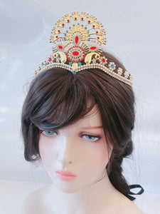 Women Peacock Egypt Greek Party Prom Hair Head Crystal Pearl Gold crown Tiara