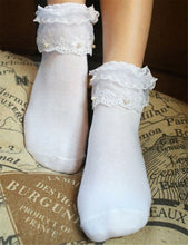 Women Girl Retro White Fancy Ankle Ruffle Frilly Pearl Short Lace Cotton Socks