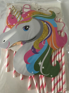 Girl Kids Unicorn pony rainbow Birthday Party Selfie Photo Booth Prop Game Signs