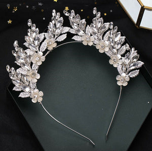 Women Crystal Silver Leaf Bride Prom Party Hair Headband head Band Fascinator