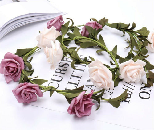 Women Rose Flower Leaf Boho Tiara Party Crown hair Head band headband Garland