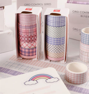 AU 6 Roll Check Grid Sticky Washi Tape Papers Scrapbooking Journal Note Stickers