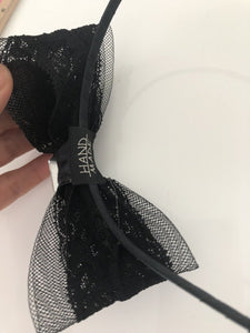 Women Girl Retro Black bow Lace Ribbon Crystal party Headband Hair band hoop