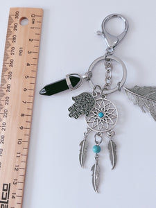 Women Bohemia BOHO Feather Dream Catcher Black Key Ring holder Keyring For Her