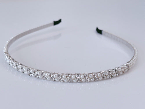 Women Girls Elegant Crystal Slim Pearl Hair Band Headband Hoop Tiara headpiece