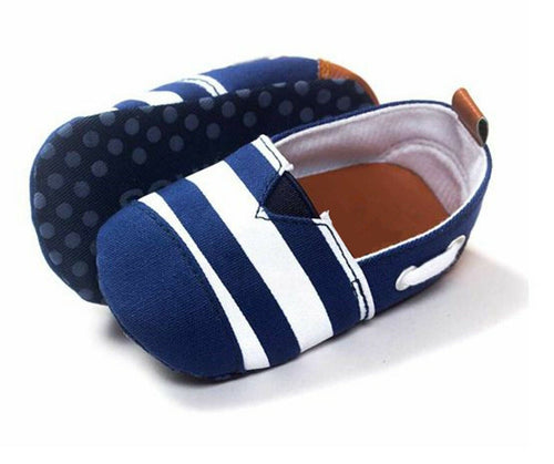 Baby Kids Boy Girl Sailor Marine Navy White Stripe Canvas Crib Flat Shoes 6-12mt