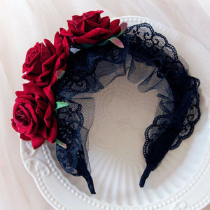 Women Girl flower Floral Red Rose lace wedding Party Hair Headband Prop Garland