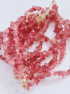 Women Beaded Pink Strawberry Quartz Crystal Bracelet Jewlery Chain Gift For Her