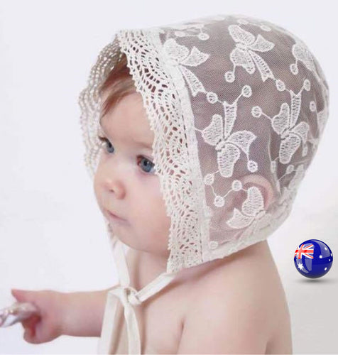 Baby Girl Princess Beige Lace Bow Embroidery Bonnet Beanie Summer Sun Hat Cap