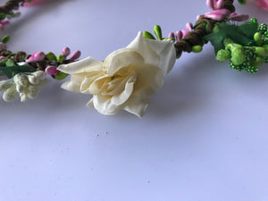 Women wedding White Pink Flower berry bride Party Hair Headband Crown Garland