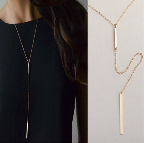 Women Lady Bohemian BOHO Gold color Simple Thin Slim Bar Chain Necklace