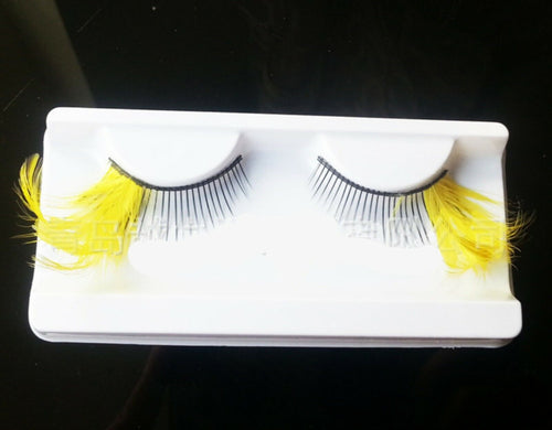 Women Yellow feather Fairy Exaggerated Party Fake False Eyelashes Eye lashes