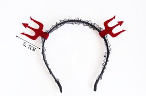 Women Girl Red Devil Fork Ear Halloween Costume Party Hair Headband Band PROP