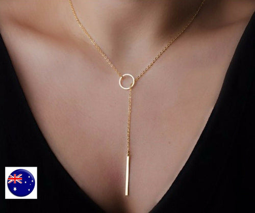 Women Lady Bohemian BOHO Gold color fine Bar Simple Slim Thin Necklace Pendant