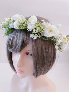 Women wedding Cream White Rose flower bride Hair Headband Crown Garland Wreath