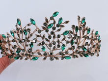 Women Retro Green leaf Crystal Black Queen Party Hair Head Headband Crown Tiara