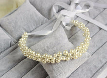 Women White Wedding Bride Bridal Pearl Party Hair Headband Ribbon Prop Garland