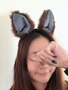 Adult Kid Brown Grey Fluffy Fur Cat wallaby Animal Ears Party Hair Headband band