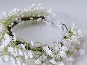 Women White little flower babys breath Hair Headband Greenery Halo Crown Garland