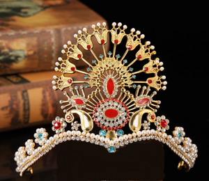 Women Peacock Egypt Greek Party Prom Hair Head Crystal Pearl Gold crown Tiara