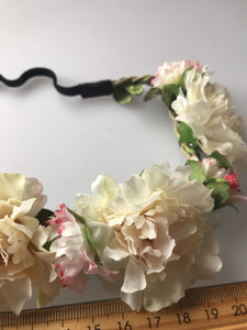 Women Beige Pink flower Girl Hair braided Band Elastic Headband Prop Garland