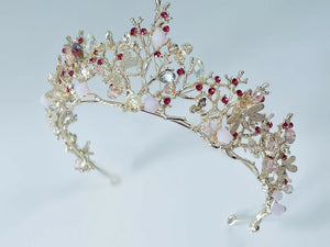 Women Girl Dragonfly Butterfly Pink Gold Color Party Hair Crystal Crown Tiara