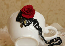 Women retro Halloween Vampire BOHO Flower Rose Embroidery choker Short Necklace