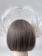 Women White Feather Cross Gothic Halo Hair Hoop Headband Crown Tiara Fascinator