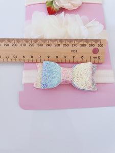 Girl Baby Creamy White Flower Birthday Party Lace Elastic Hair head Headband Set