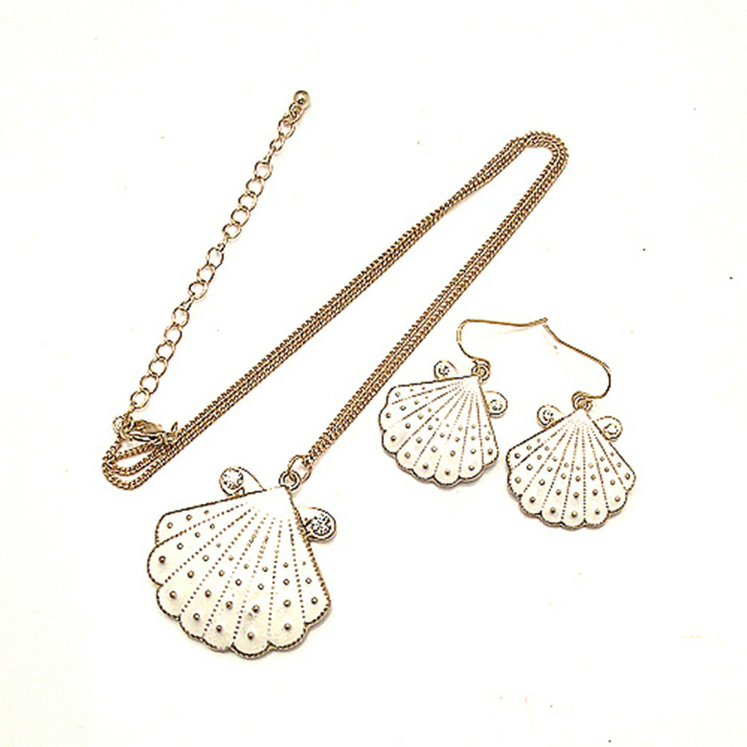 Women Boho bohemia Girls Shell Shape Metallic Long Chain Necklace Earrings Set