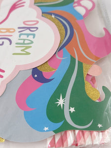 Girl Kids Unicorn pony rainbow Birthday Party Selfie Photo Booth Prop Game Signs