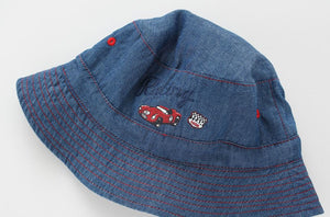 Boy Kids Children Blue Racing Car Denim light travel Bucket Sun Hat Cap 1-3 year
