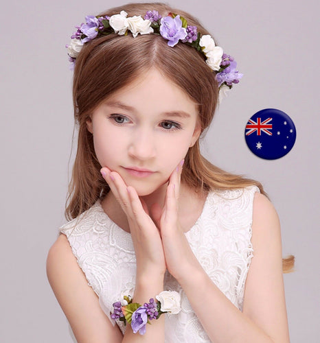Women Flower Girl Purple wedding Bride Hair Headband Crown Garland + bracelet