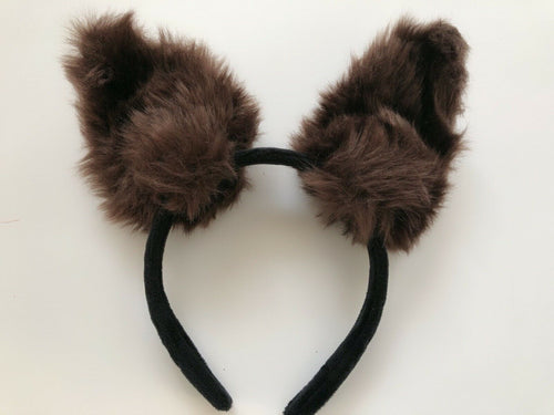 Adult Kid Brown Grey Fluffy Fur Cat wallaby Animal Ears Party Hair Headband band