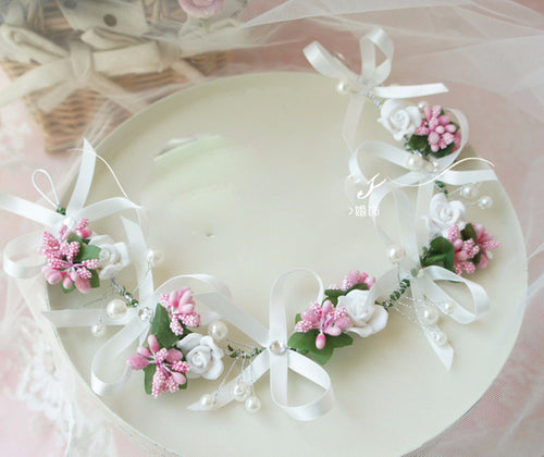 Women Flower Girl Party White ribbon bow Wedding Bride Hair Headband Headpiece