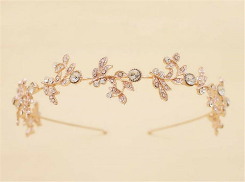 Women Girl Boho Rose Gold Crystal Leaf Bride Hair Band accessory Hoop Headband