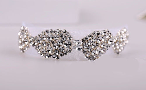 Women BOHO Crystal Rhinestone Bling White Lace Bride Hair Headband Head band