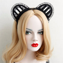 Women Lady Girl Black Lace Cat Round Ears Costume Party Hair Band Headband Prop