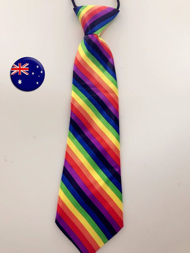 Kids Boys Girl Rainbow Colorful Multi-colored Stripe Party Pre tied Neck ties