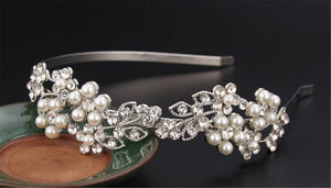 Women Silver Crystal Pearl Leaf Party Hair Head Band Headband Hoop headpiece