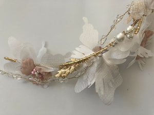 Women Girl Pink flower Pearl Butterfly Wedding Party Hair Headband Tiara garland