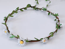 Women Cream White Daisy flower Leaf Hair Headband Crown Tiara Garland Wreath