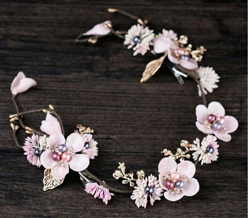 Women Girl Kid Pink flower wedding Party Hairpiece hair Headband Garland Tiara