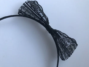 Women Girl Black Lace Cute Side Bow Party Hair Headband band Hoop Fascinator